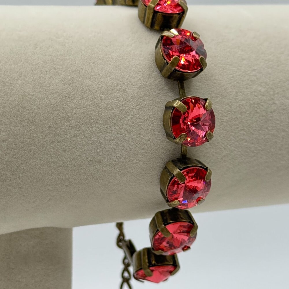 Peachy Pink Swarovski Crystal Bracelet – Antique Gold Plated, Handcrafted Luxury - Picture 3 of 5